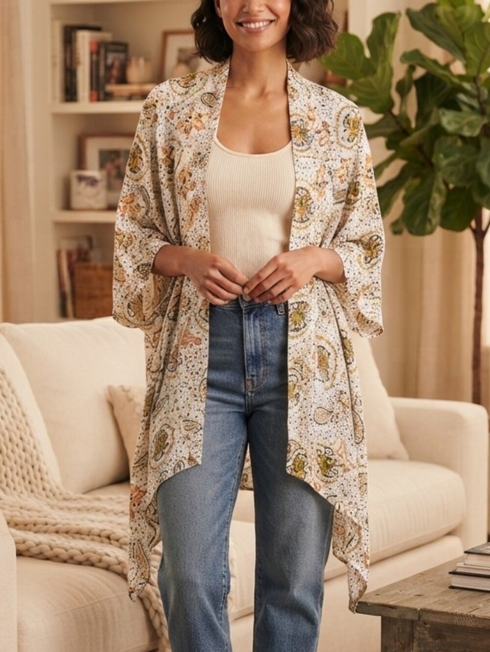 Patrons of Peace Paisley Kimono Cardigan Boho Open Front Size S